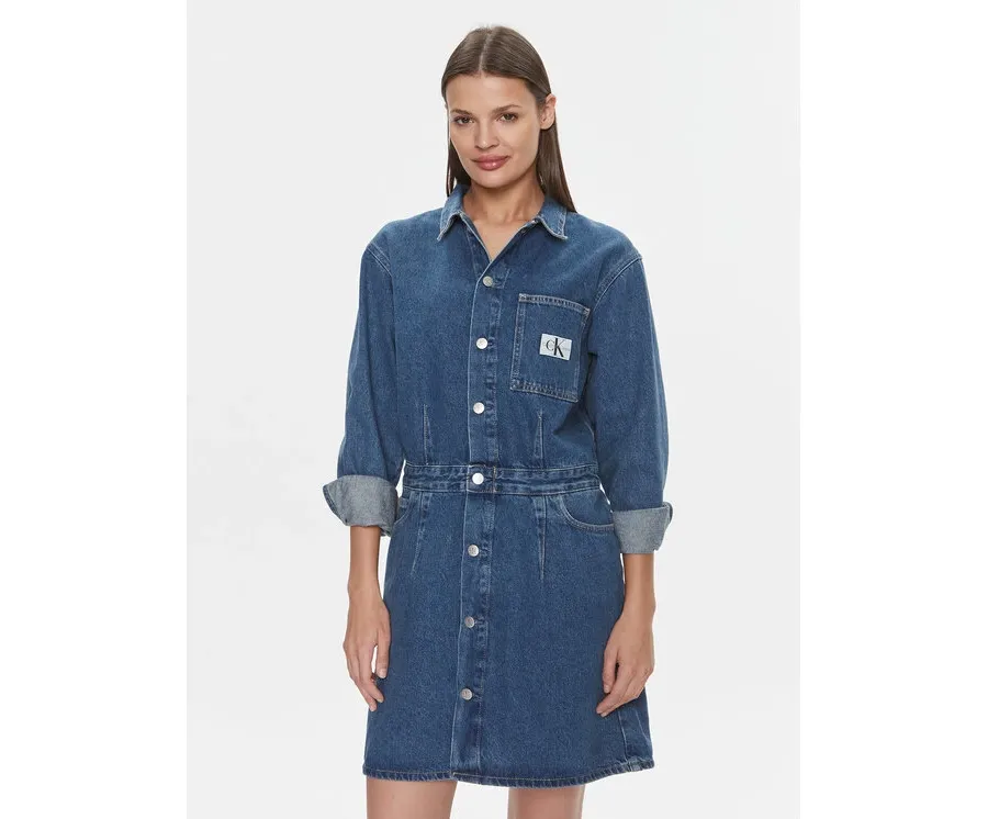obrazek 1 Calvin Klein Jeans Sukienka jeansowa Darted Denim Shirt Dress J20J222461 Granatowy Slim Fit