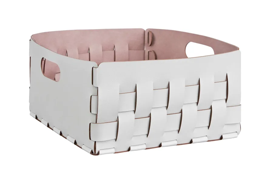 obrazek 1 Skórzany kosz Bottega 35x35xH20 cm w kolorze szaro-beżowym