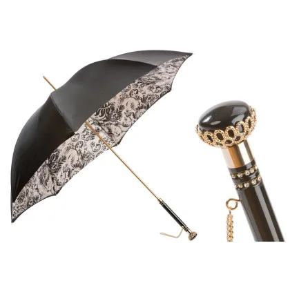 Zdjęcie Stylowy klasyczny parasol damski w kolorze czarnym z kwiatowym motywem – Pasotti