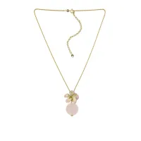 Picture Italian Necklace 18K Gold Plated Silver Necklace Multicolor Pink Nail Polish Rose Quartz