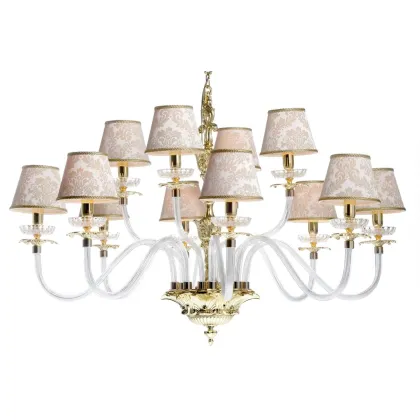 Zdjęcie Stylowy żyrandol z odlewanego mosiądzu i przezroczystych ramion Murano - Il Paralume Marina
