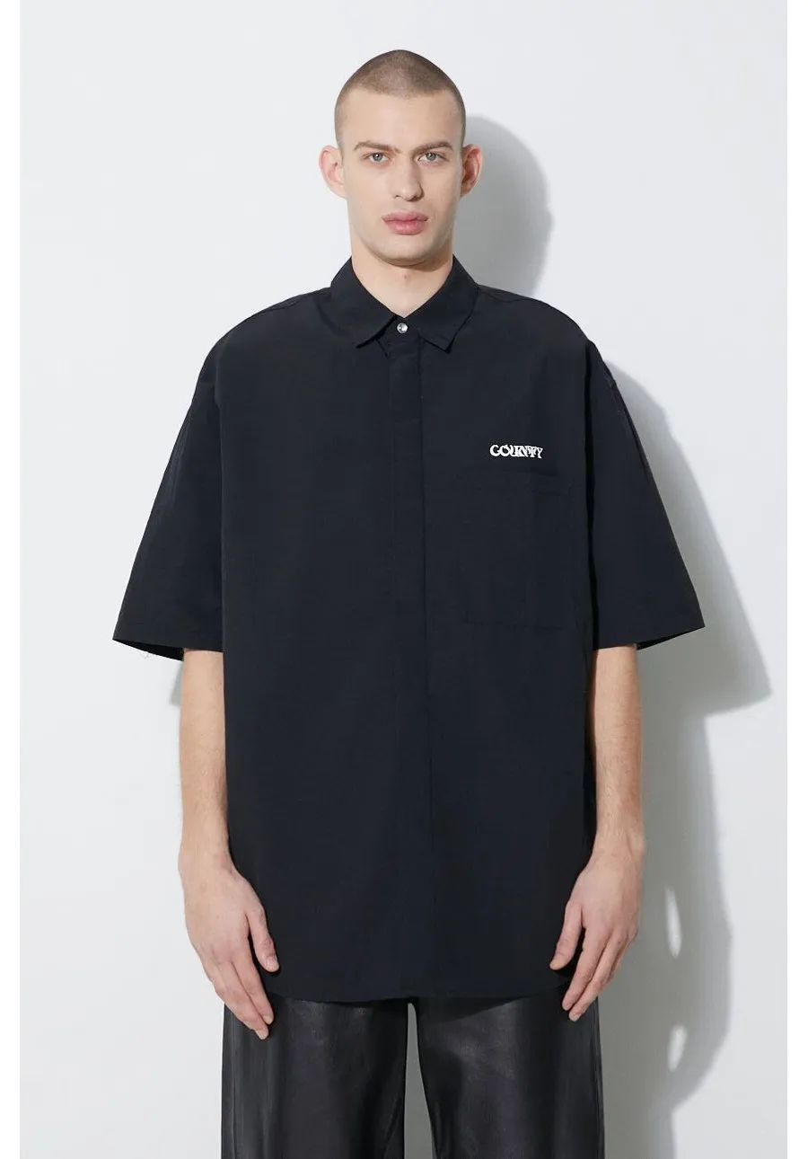 obrazek 1 Marcelo Burlon koszula Logo Nylon Over Shirt męska kolor czarny relaxed z kołnierzykiem klasycznym CMGG005S24FAB0011001