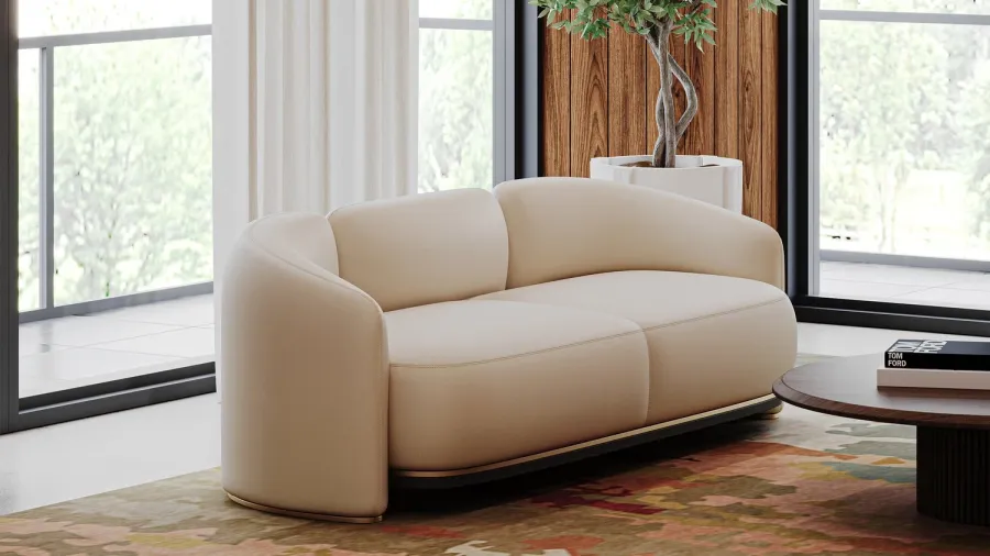 obrazek 2 Prestiżowa tapicerowana sofa z drewnianą konstrukcją i metalowymi detalami