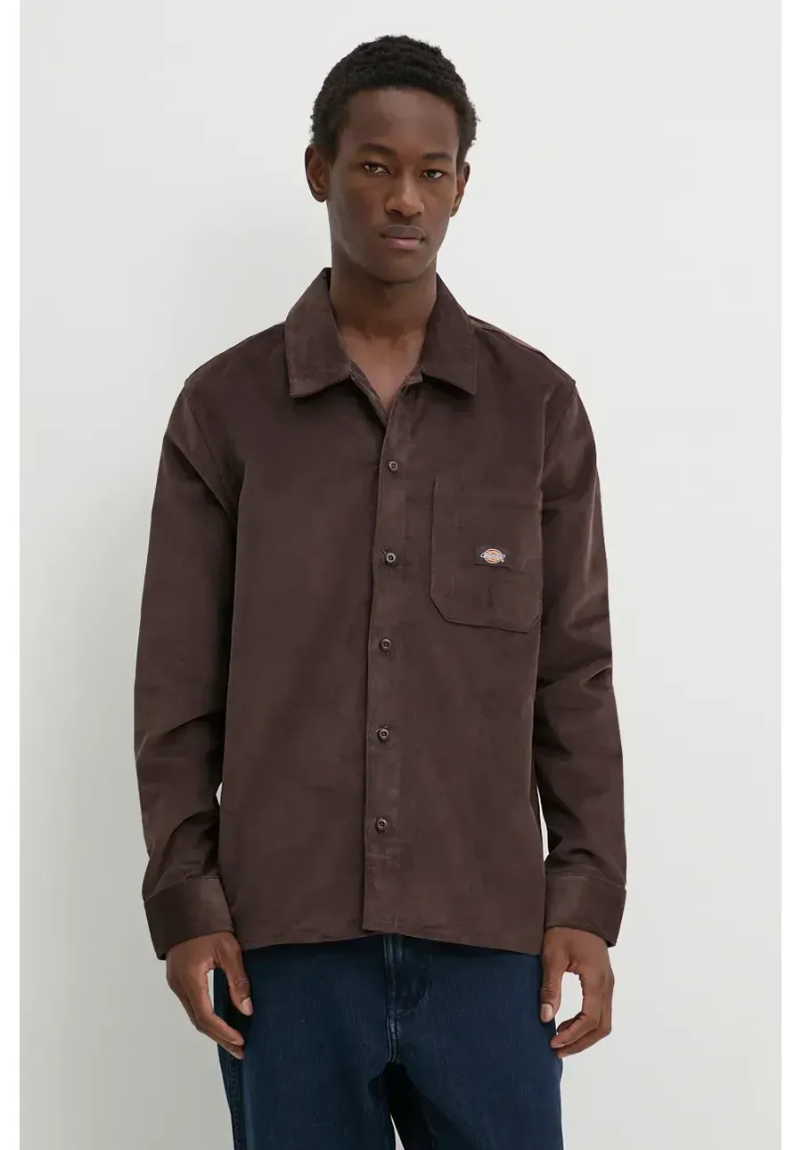 obrazek 1 Dickies koszula sztruksowa CORDUROY kolor brązowy regular z kołnierzykiem klasycznym DK0A8652