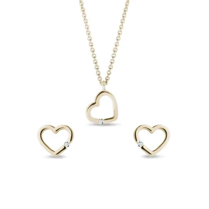 Zdjęcie Zestaw biżuterii diamentowej w kształcie serca w żółtym złocie KLENOTA