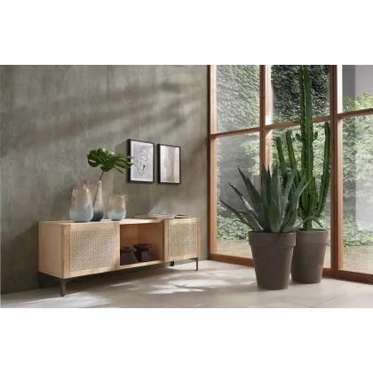 Picture TV stand with two doors and one open compartment made of beech wood