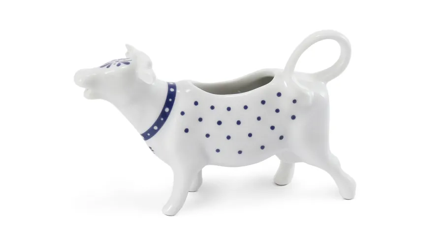 obrazek 1 Stylowy dzbanek na mleko z porcelany w kształcie krowy z niebieskim zdobieniem - Leander
