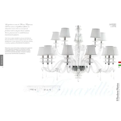 Zdjęcie Piękny żyrandol z 15 światłami z przezroczystego szkła Murano z szarymi kloszami - Il Paralume Marina
