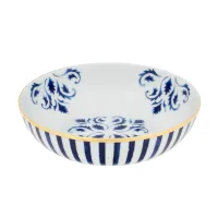 Picture Transatlântica porcelain cereal bowl with blue stripes and floral ornament - 4 pieces - Vista Alegre