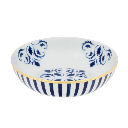 Zdjęcie Porcelanowa miska na płatki Transatlântica z niebieskimi paskami i roślinnym ornamentem - Vista Alegre