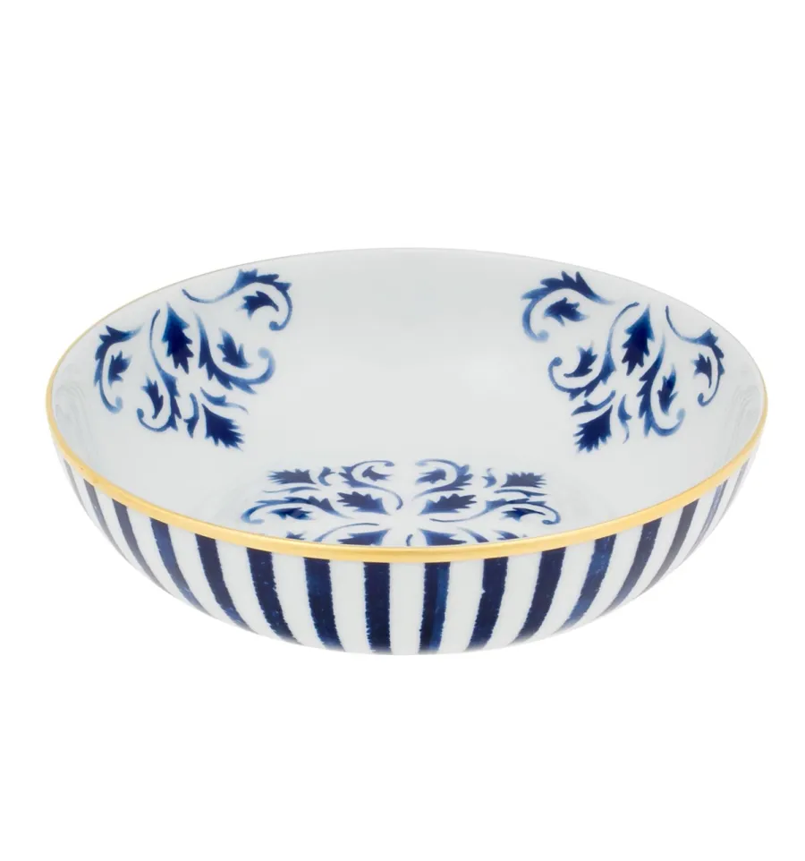 obrazek 1 Porcelanowa miska na płatki Transatlântica z niebieskimi paskami i roślinnym ornamentem - Vista Alegre