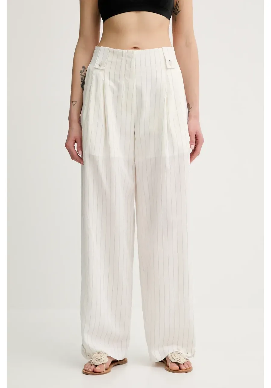 obrazek 1 Nanushka spodnie JENCI damskie kolor beżowy szerokie high waist NW25SSPA26600