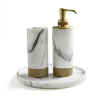 Zdjęcie Nowoczesny komplet łazienkowy - kubek na szczoteczkę, dozownik na mydło oraz taca do łazienki – 3SC