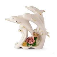 Zdjęcie Ceramiczna ozdoba z 3 delfinami i kwiatami do salonu