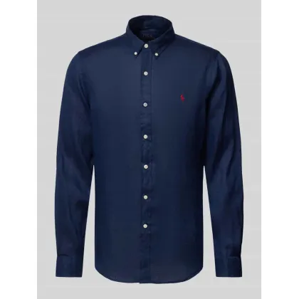 Zdjęcie Koszula lniana o kroju slim fit z kołnierzykiem typu button down