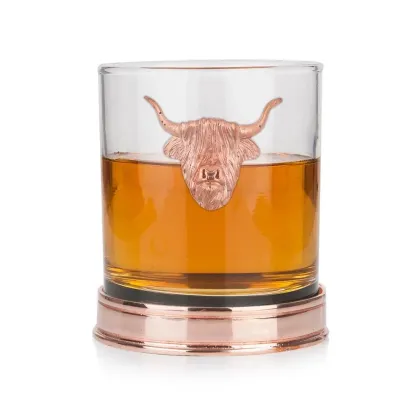 Zdjęcie Prezent - wyjątkowa szklanka do whisky z górską krową i polerowaną podstawą w kolorze miedzi