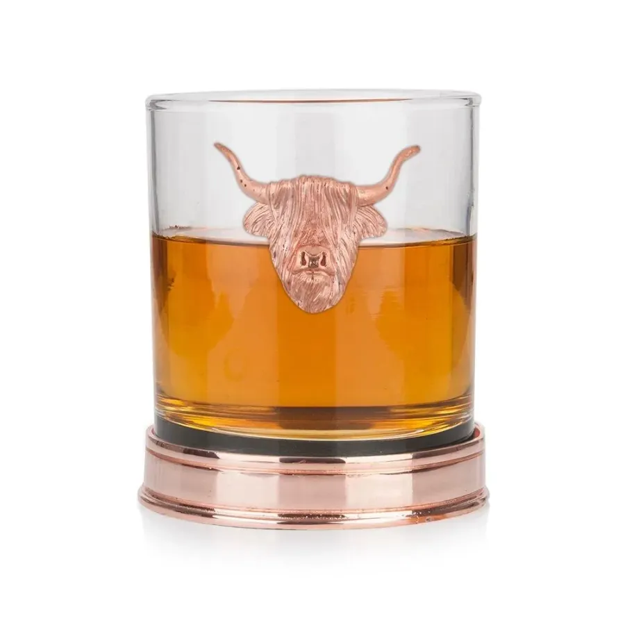obrazek 1 Prezent - wyjątkowa szklanka do whisky z górską krową i polerowaną podstawą w kolorze miedzi