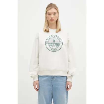 Zdjęcie New Balance bluza bawełniana damska kolor beżowy z aplikacją WT43553LIT