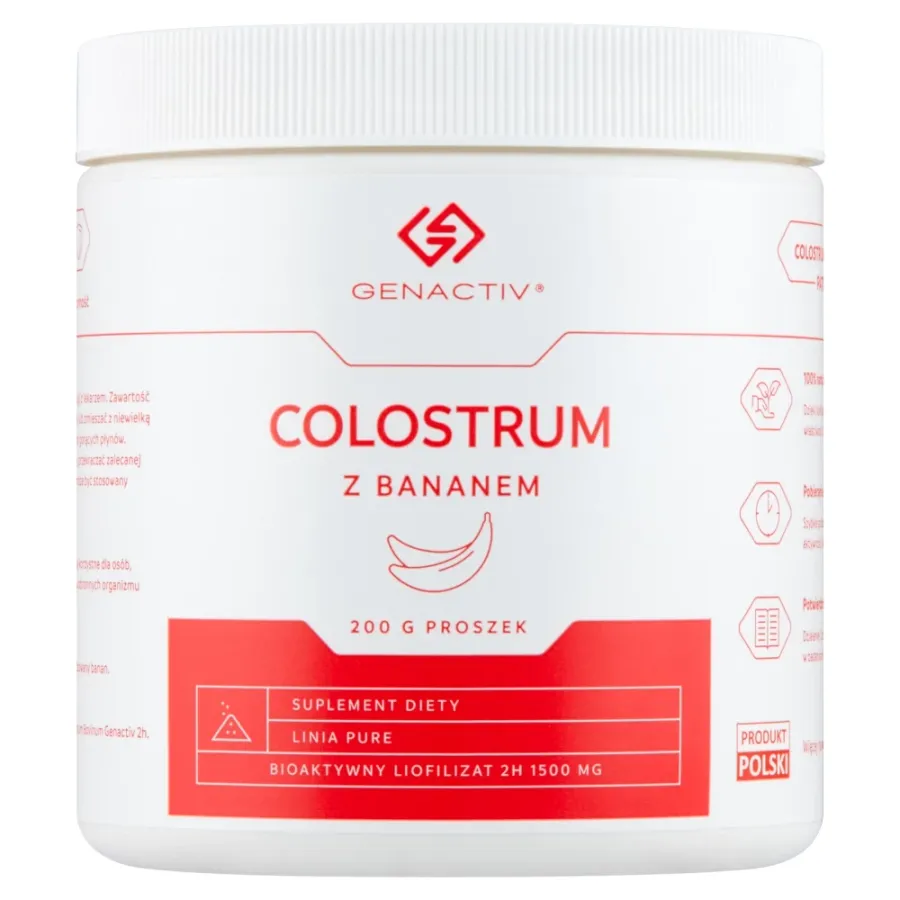 obrazek 1 Genactiv Colostrum z Bananem Preparat wzmacniający odporność Proszek 200 g