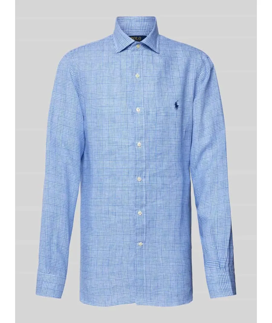 obrazek 1 Koszula lniana o kroju slim fit ze wzorem w kratę glencheck