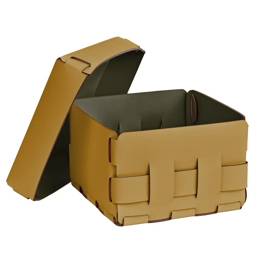 obrazek 2 Skórzany pleciony kosz Bottega 19x19xH13 cm w kolorze musztardowym