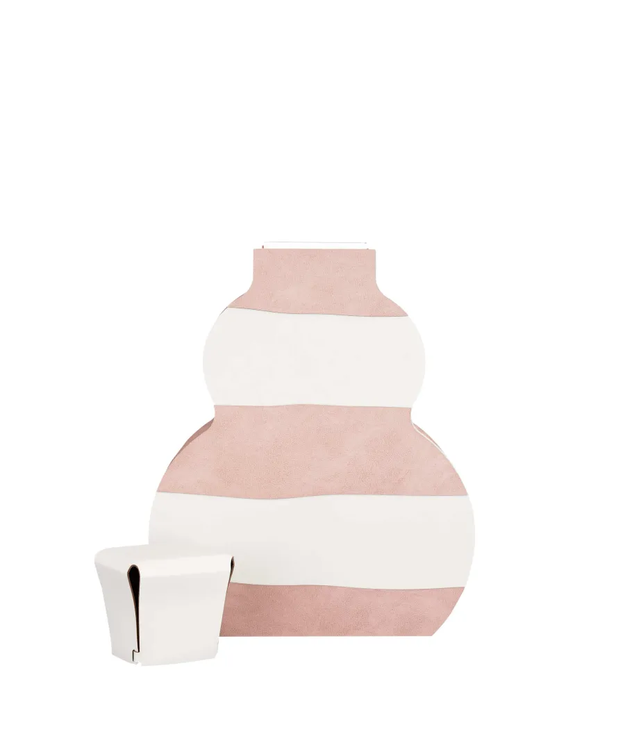 obrazek 3 Skórzany wazon Otto 9x33xH45 cm w poziome pasy w kolorze perłowym i pudrowego różu