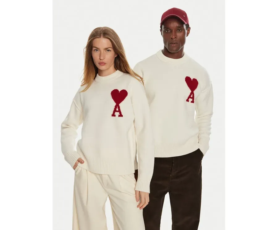 obrazek 1 AMI PARIS Sweter BFUKS006018 Écru Regular Fit