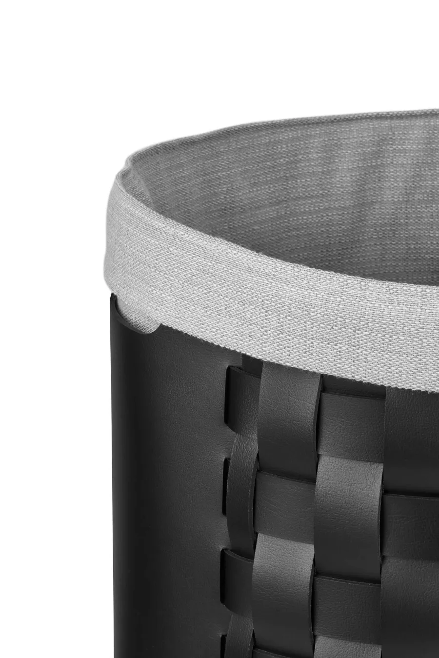 obrazek 3 Pleciony kosz Bottega Ø40xH40 cm wykonany z czarnej naturalnej skóry