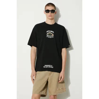Zdjęcie AAPE t-shirt bawełniany Basic Tee męski kolor czarny z nadrukiem AAPTEM1493XXM