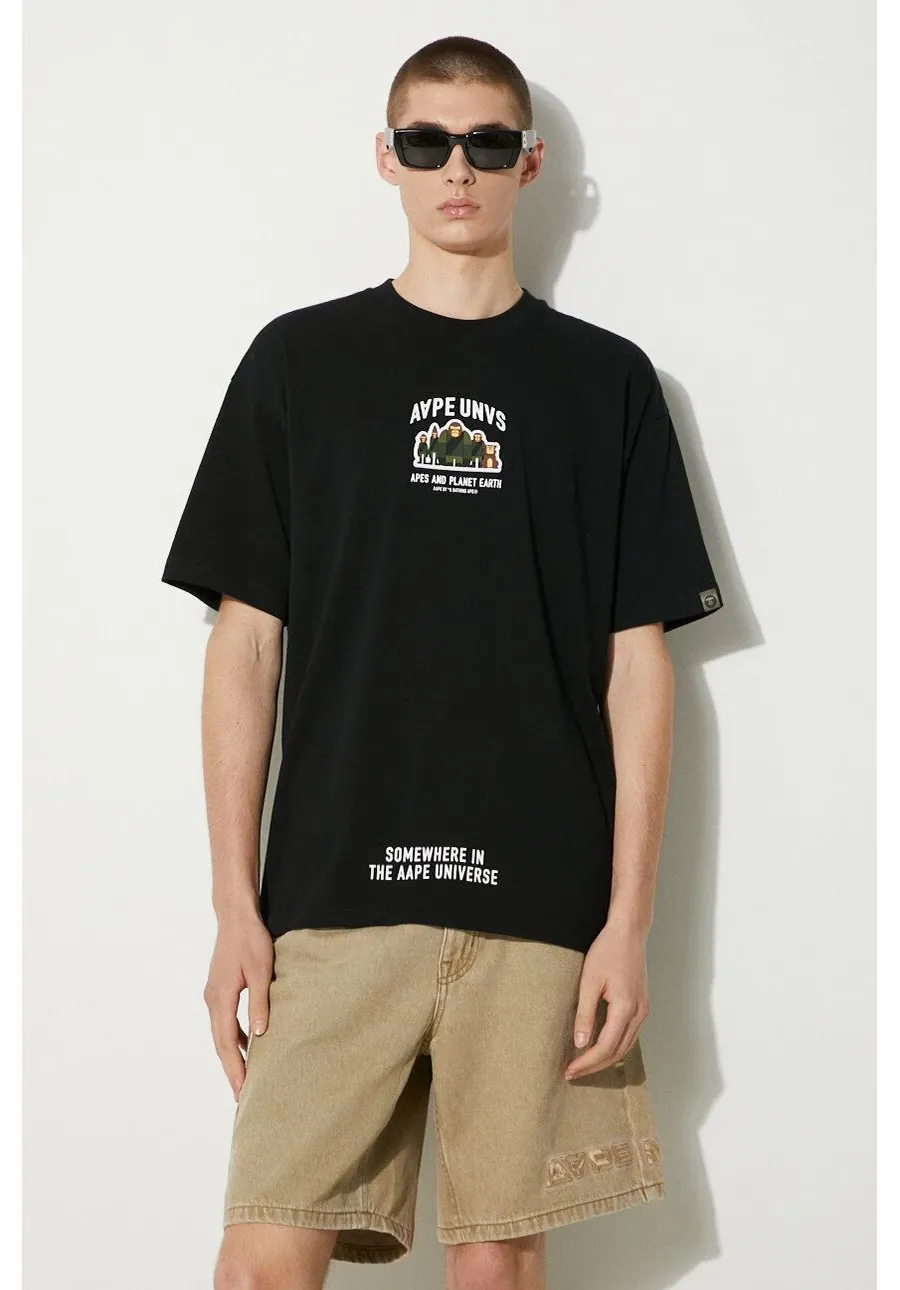 obrazek 1 AAPE t-shirt bawełniany Basic Tee męski kolor czarny z nadrukiem AAPTEM1493XXM