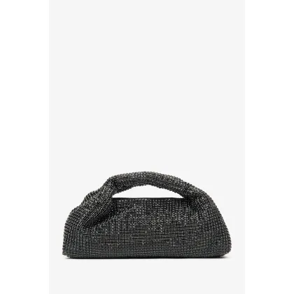Zdjęcie Estro: Czarna wieczorowa torebka damska wysadzana kryształkami z teksturowaną rączką