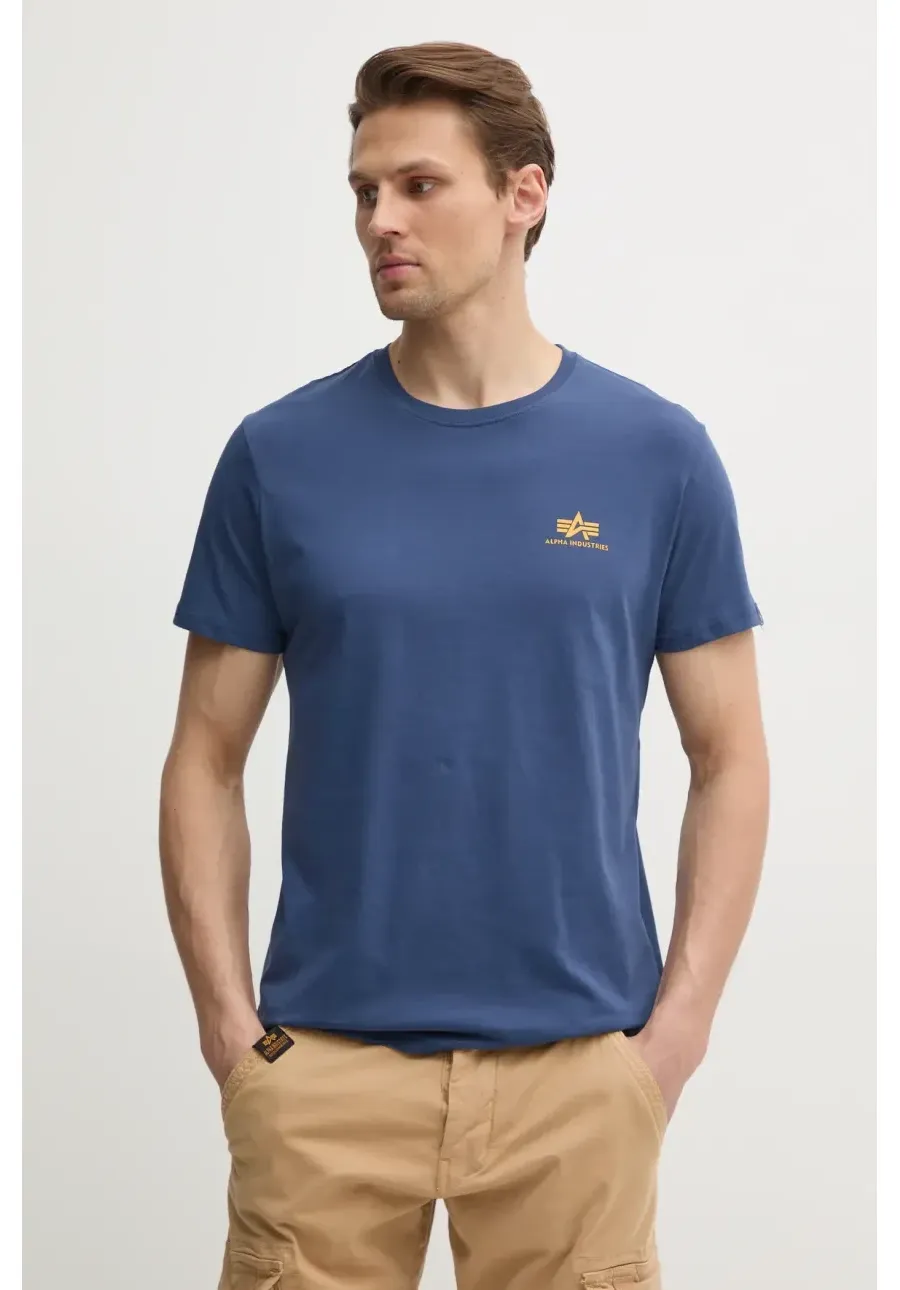 obrazek 1 Alpha Industries t-shirt bawełniany Basic T Small Logo męski kolor granatowy z nadrukiem 188505.435
