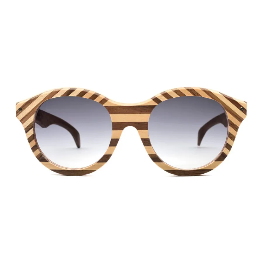 obrazek 2 Damskie, drewniane okulary w poziome i ukośne pasy - Legno Light