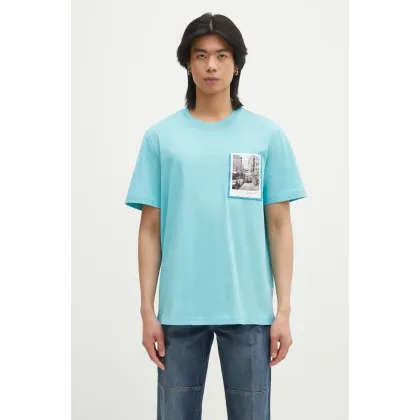Zdjęcie Helmut Lang t-shirt bawełniany Pstcard T Bk.Mal Lt męski kolor turkusowy z nadrukiem O10HM516