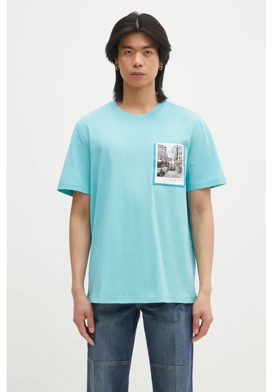 obrazek 1 Helmut Lang t-shirt bawełniany Pstcard T Bk.Mal Lt męski kolor turkusowy z nadrukiem O10HM516