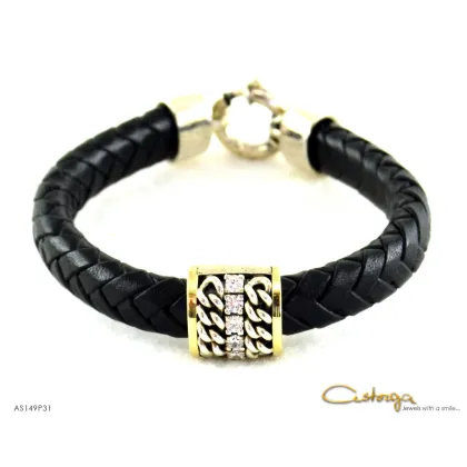 Picture Leather bracelet with fine details made of gold and silver