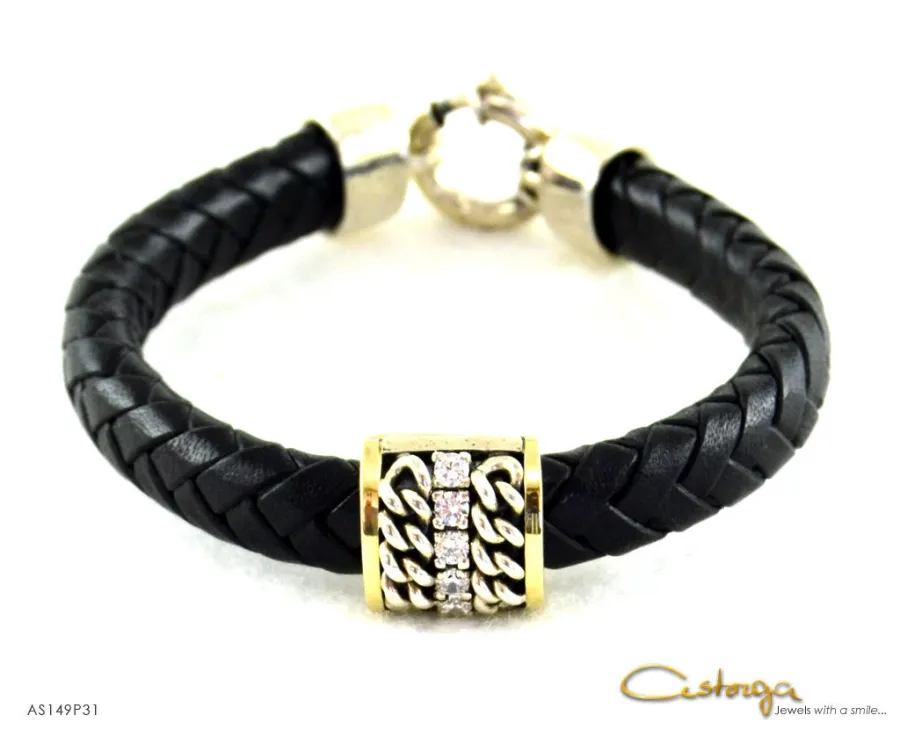 picture 1 Leather bracelet with fine details made of gold and silver