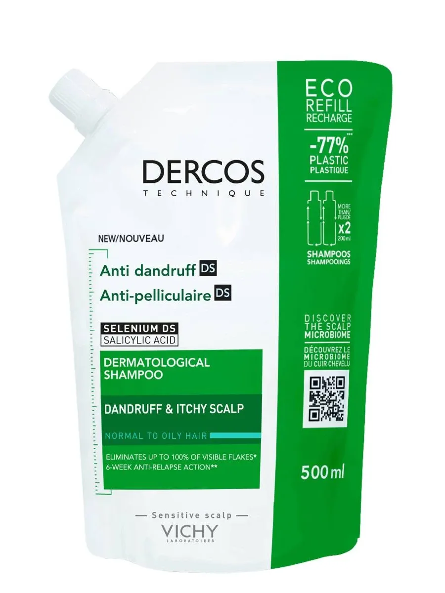 obrazek 1 Vichy Dercos Szampon przeciwłupieżowy włosy tłuste Refill 500 ml