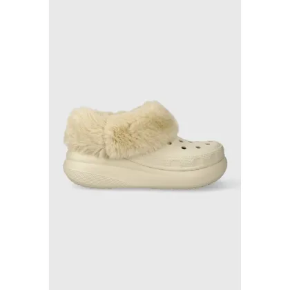 Zdjęcie Crocs klapki Furever Crush damskie kolor beżowy na platformie 208446