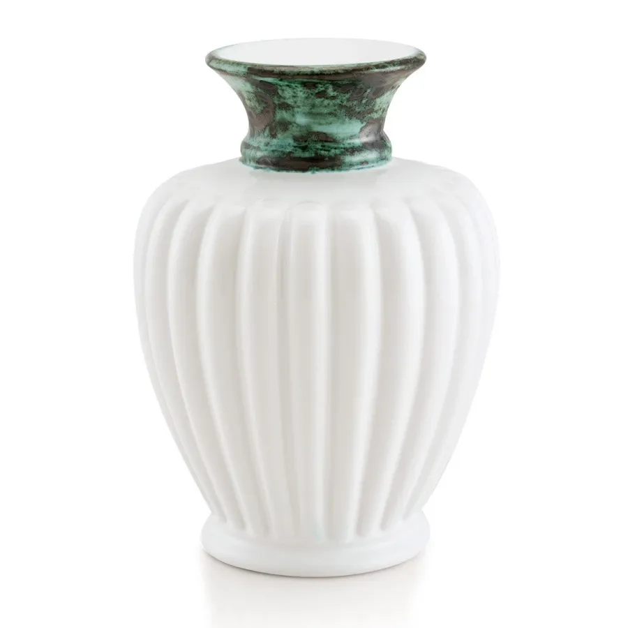 obrazek 1 Ceramiczny prążkowany wazon z detalem z antycznej miedzi – Ahura