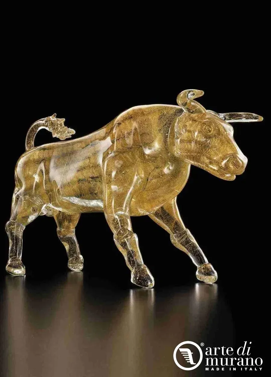 obrazek 1 Dekoracyjna figurka byka ze złota i szkła Murano