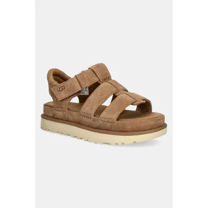 Zdjęcie UGG sandały zamszowe Goldenstar Strap damskie kolor brązowy na platformie 1137890-CHE