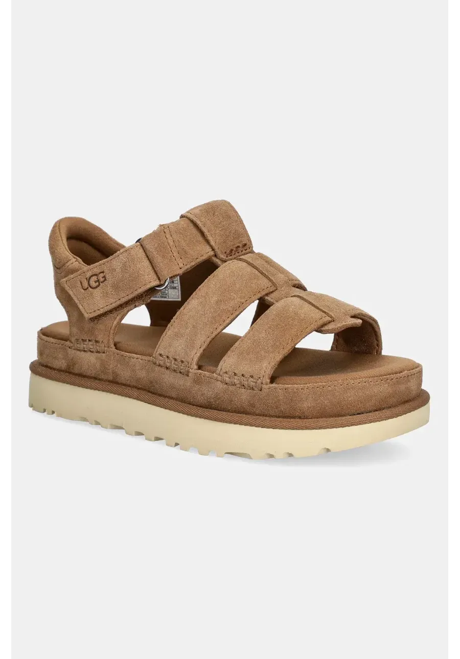 obrazek 1 UGG sandały zamszowe Goldenstar Strap damskie kolor brązowy na platformie 1137890-CHE