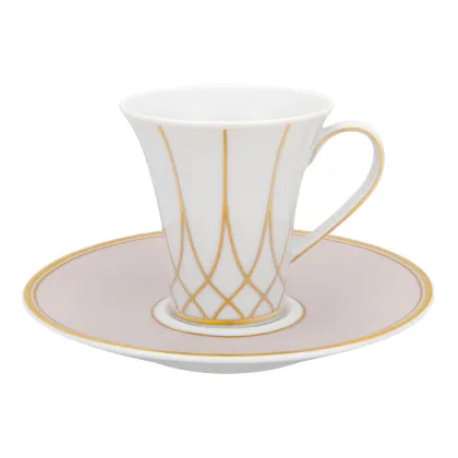 Picture Terrace porcelain coffee cup and saucer with a geometric motif and gold finish - 4 pieces - Vista Alegre