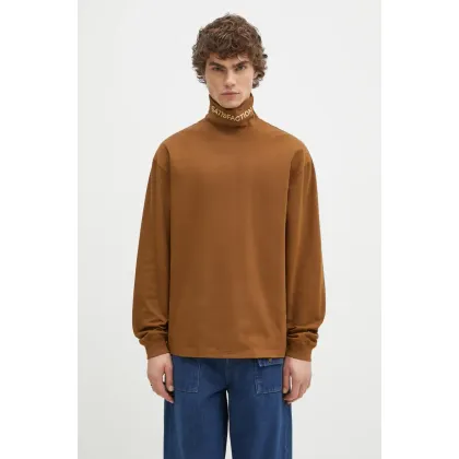 Zdjęcie PLEASURES longsleeve bawełniany Satisfaction Turtleneck kolor brązowy gładki P24W026