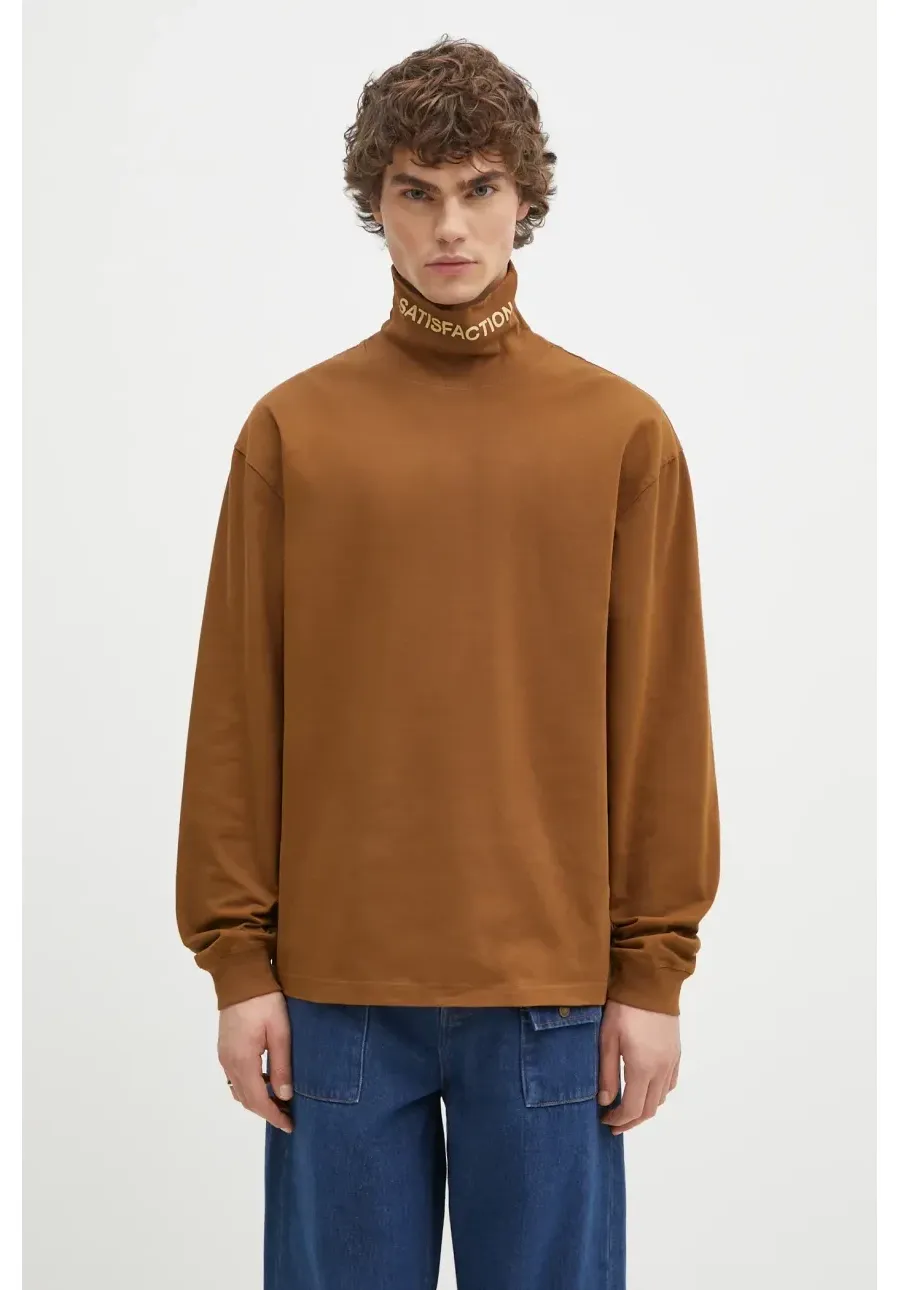 obrazek 1 PLEASURES longsleeve bawełniany Satisfaction Turtleneck kolor brązowy gładki P24W026