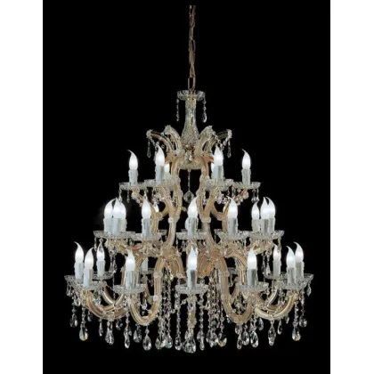 Zdjęcie Luksusowy żyrandol z pozłacaną metalową ramą pokrytą szklanymi ramionami i przezroczystymi kryształowymi zawieszkami - Il Paralume Marina