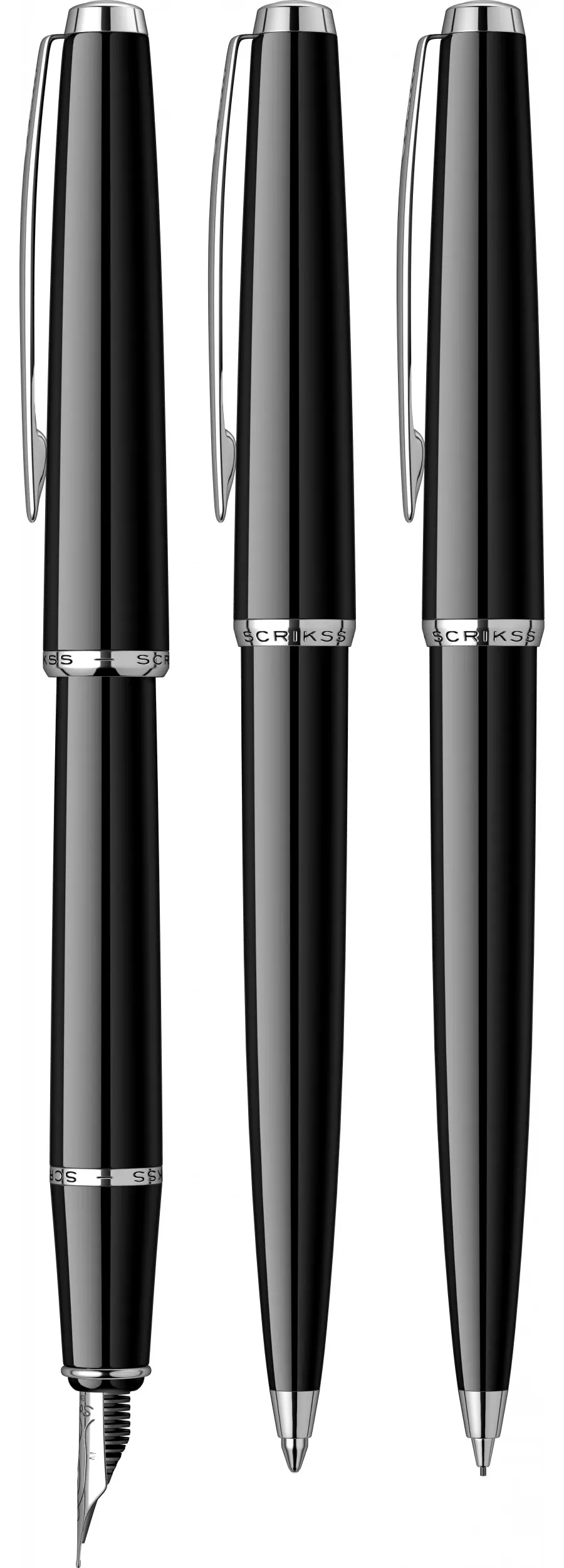 obrazek 2 Czarny zestaw piśmienniczy: pióro wieczne - długopis - ołówek mechaniczny 0.7mm