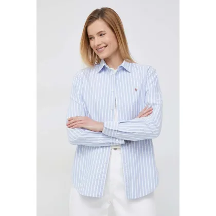 Zdjęcie Polo Ralph Lauren koszula bawełniana damska kolor niebieski regular z kołnierzykiem klasycznym
