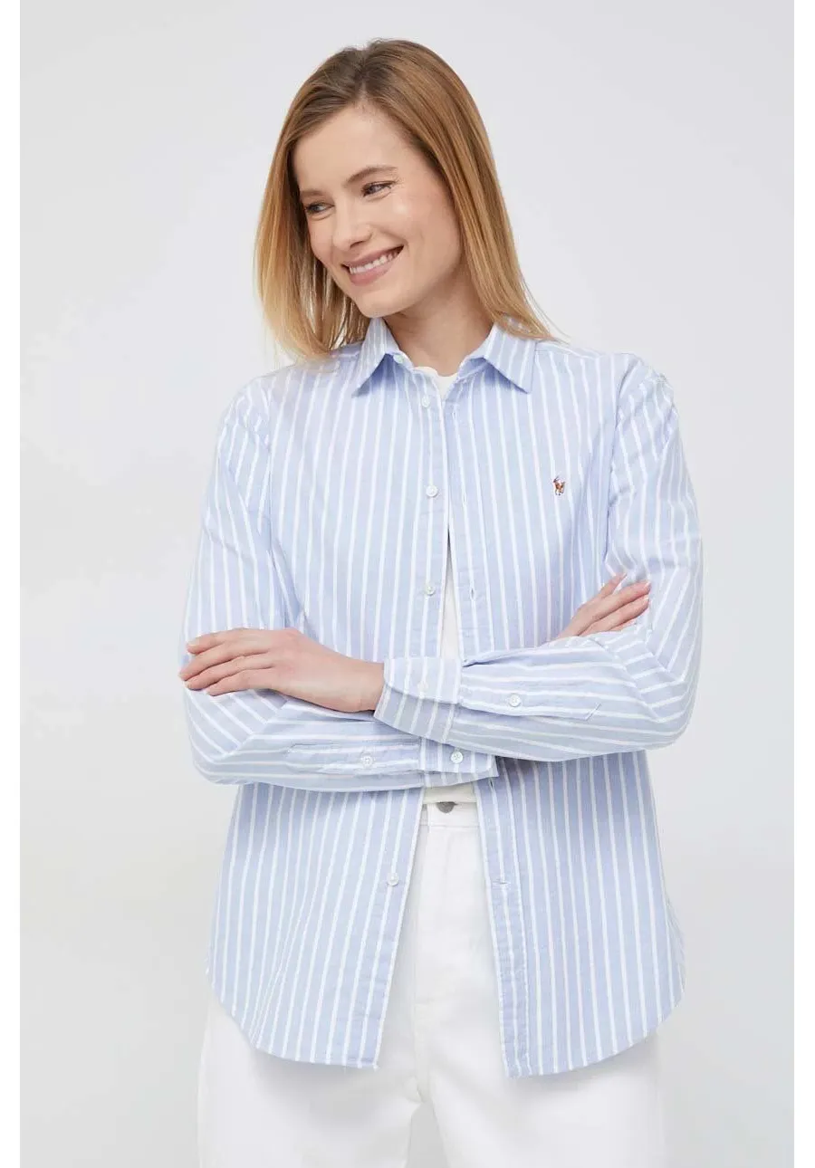 obrazek 1 Polo Ralph Lauren koszula bawełniana damska kolor niebieski regular z kołnierzykiem klasycznym